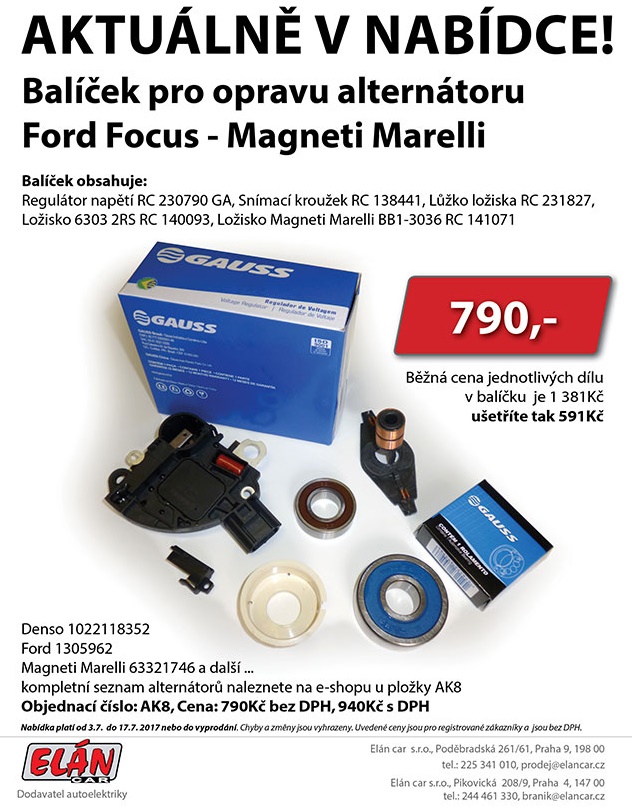 Balíček pro opravu alternátoru Ford Focus - Magneti Marelli
