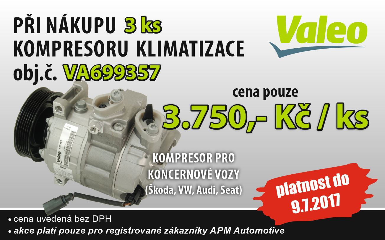 Při nákupu 3 ks kompresoru klimatizace Valeo cena pouze 3.750,- Kč/ks