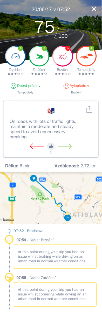 Axa mobilní aplikace hodnocení jízdy řidičů