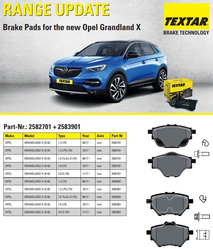 Nové brzdové destičky TEXTAR pro nový Opel Grandland X