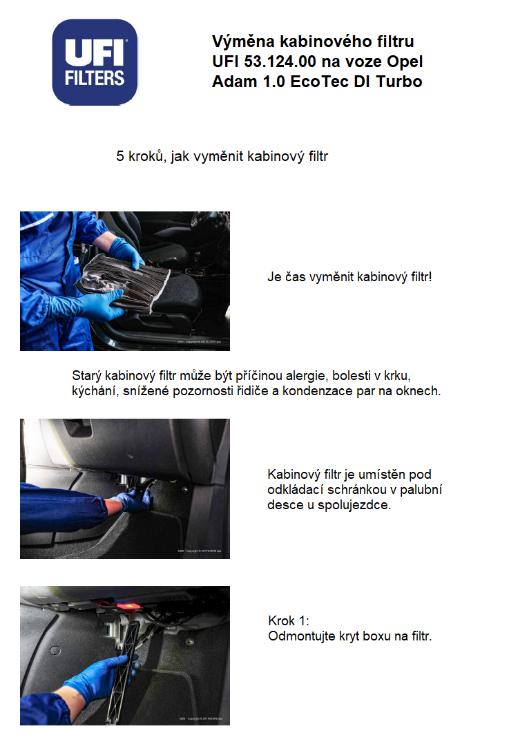 Výměna kabinového filtru u vozu Opel Adam 1
