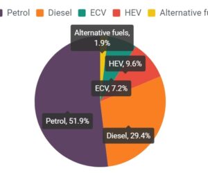 Typy paliv u nových automobilů ve druhém čtvrtletí 2020