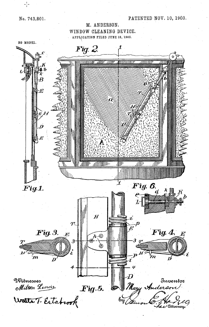 patent na čištění předního skla od Mary Andersonové patent na čištění předního skla od Mary Andersonové