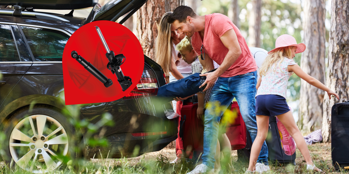 Uplně naložené rodinné auto před dovolenou a rizika spojená s opotřebenými tlumiči